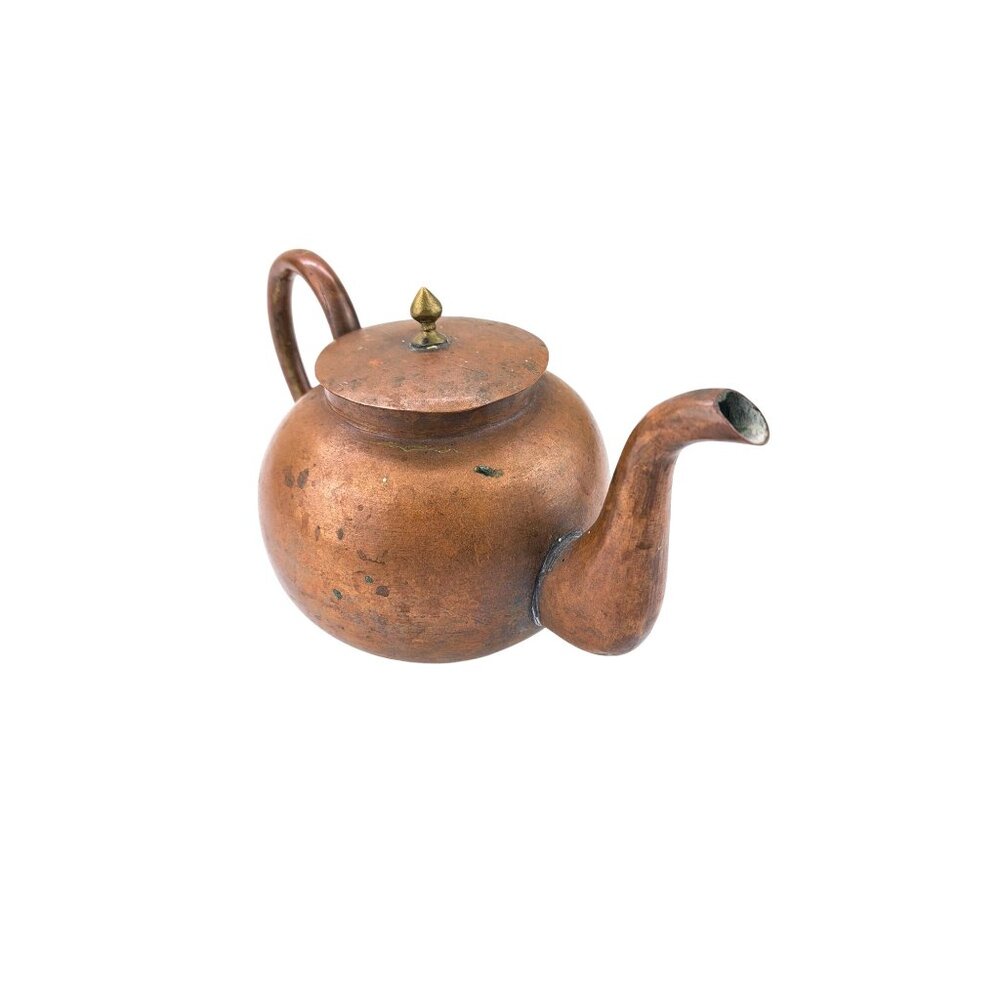 Antique Copper Teapot With Brass Knob Lid China Chinese Patina Kettle Primitive - Picture 2 of 13